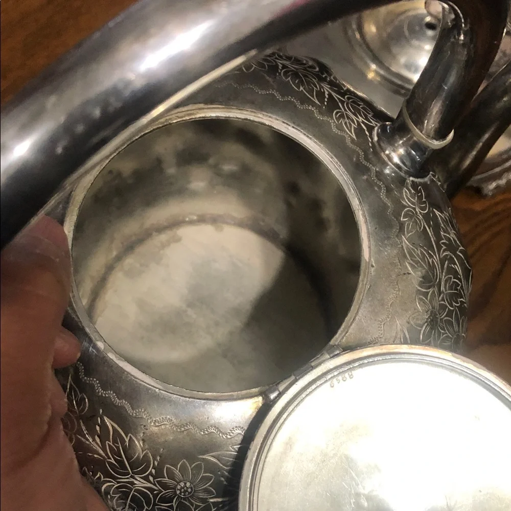 Ornate Silver-Finish Tea Kettle with Stand - Decorative Serving Piece